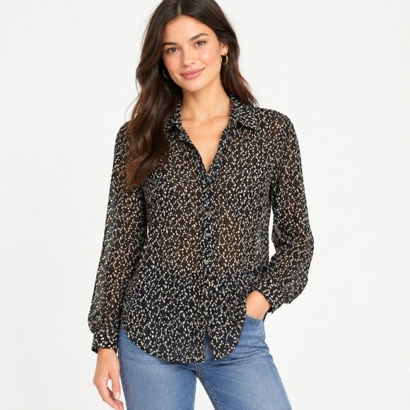 cloth & stone Tops - Cloth & Stone Anthropologie Button Down Shirt Semi Sheer Animal Print Black XS